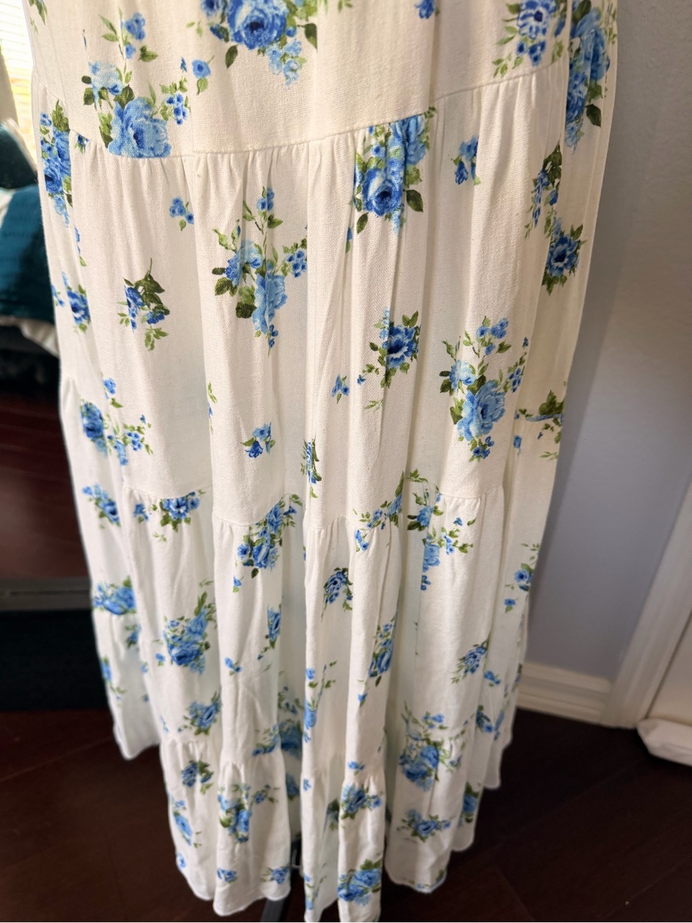 Altar’d State White Floral Ruffle Sleeve Midi Dress in Blue - Picture 6 of 9